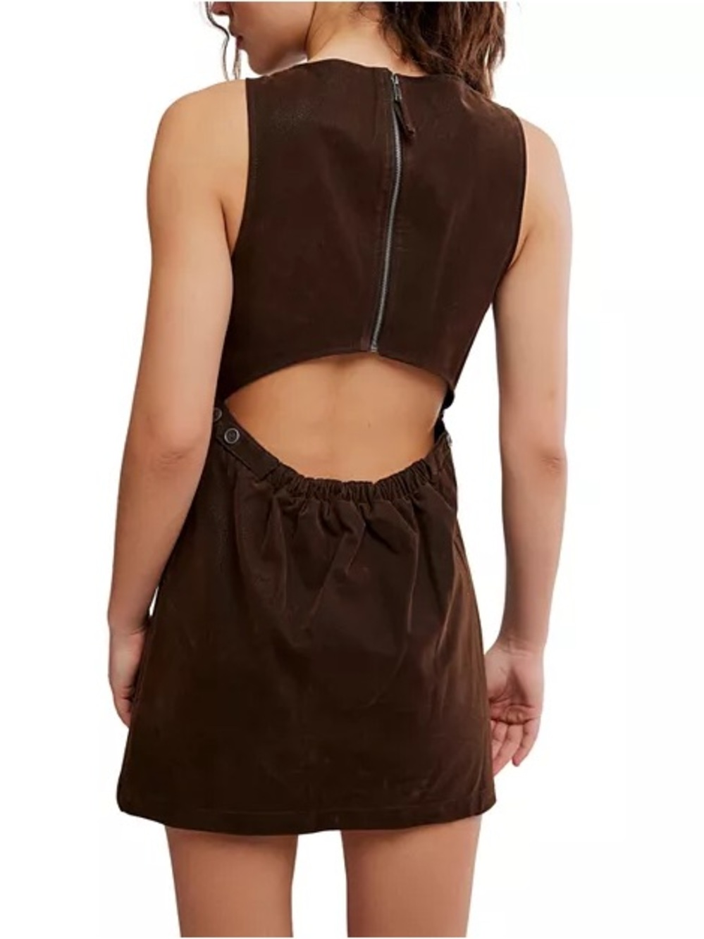 Free People Atlas Cutout Faux Suede Minidress Brown Size Large $148 MSRP